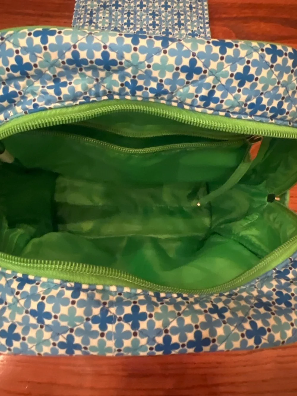 Quilted Mini Backpack Blue Green Floral Geometric Small Daypack with Flap & Pock